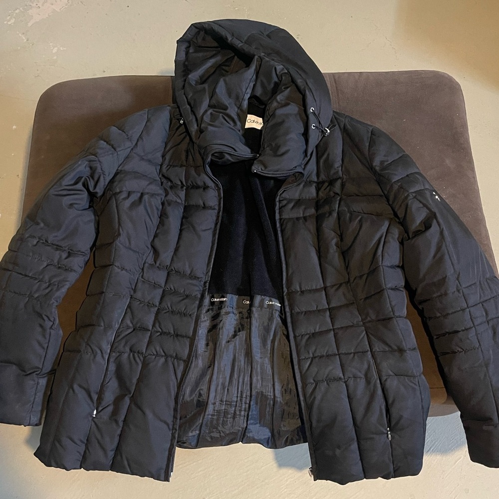 Calvin Klein Charcoal Hooded Puffer Jacket